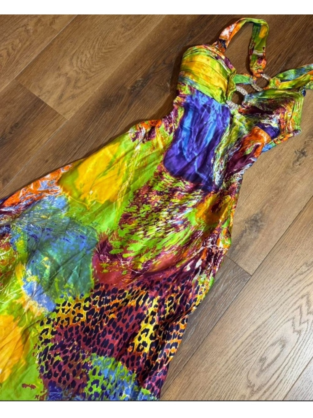 Vintage Y2K 100% Silk Beaded Dress Vintage Silk Dress Prom Animal Print